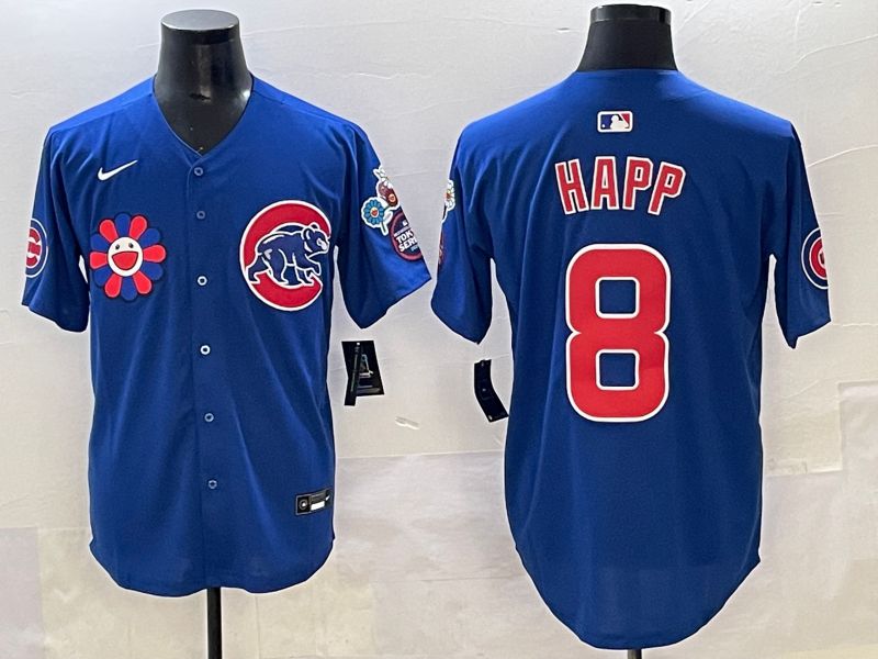 Men 2025 Chicago Cubs #8 Happ Blue Flower Edition Nike MLB Jersey style 51->chicago cubs->MLB Jersey